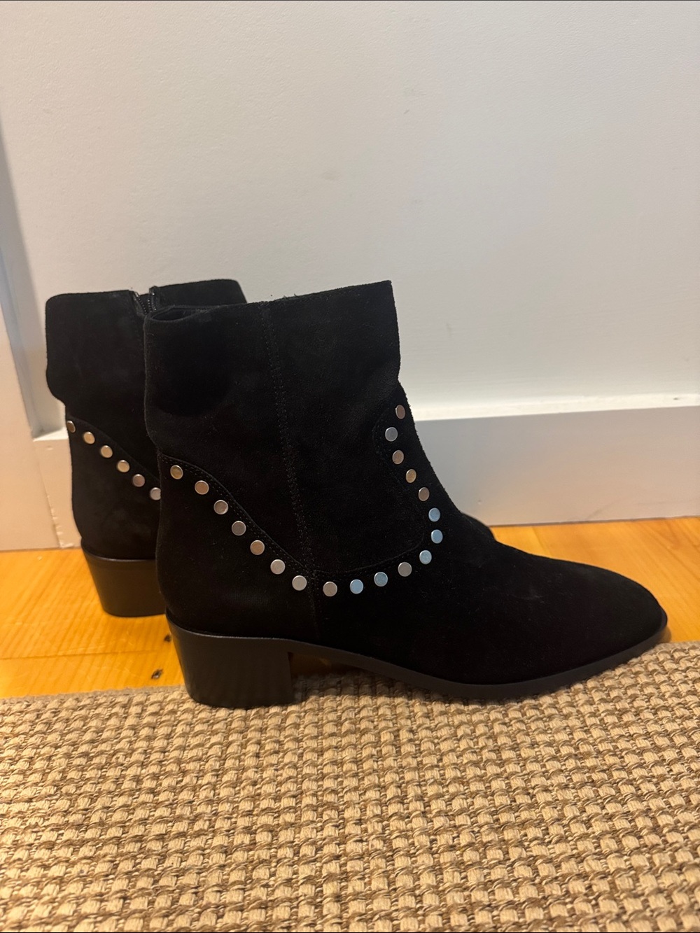 Aquatalia Black Suede Studded Ankle Boots
